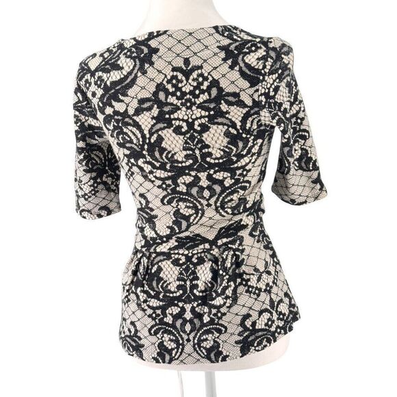 Anthropologie Postmark Black Lace Print Peplum Top Sz XS Romantic, Flirty EUC - Picture 3 of 10